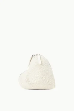 STAUD Bridal Accessories-BEADED HEART CLUTCH - CREAM