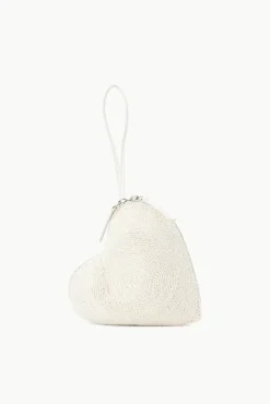 STAUD Bridal Accessories-BEADED HEART CLUTCH - CREAM