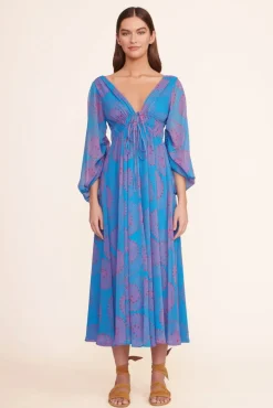 STAUD -MIDI SHELBY DRESS - PACIFIC WHIRLPOOL