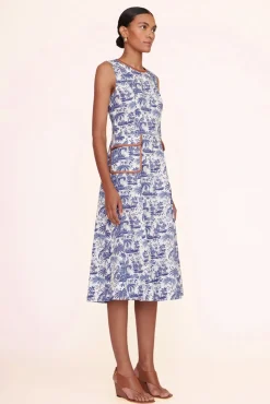 STAUD - BAIT DRESS BLUE TOILE WHISKEY
