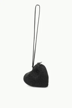 STAUD - BEADED HEART CLUTCH BLACK