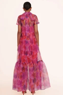 STAUD Occasion Dresses- CALLUNA DRESS MAGENTA PAINTED FLORAL