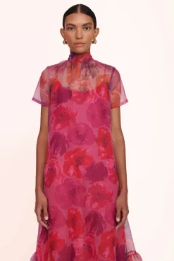 STAUD Occasion Dresses- CALLUNA DRESS MAGENTA PAINTED FLORAL