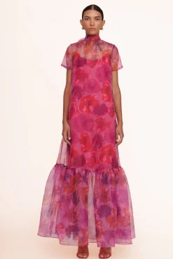 STAUD - CALLUNA DRESS MAGENTA PAINTED FLORAL