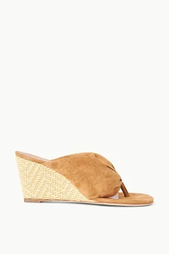 STAUD - DAHLIA WEDGE CASHEW SUEDE NATURAL RAFFIA CASHEW NATURAL
