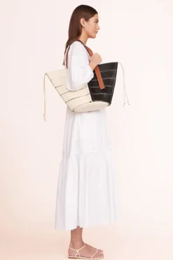 STAUD - DIAMOND TOTE CREAM TAN BLACK