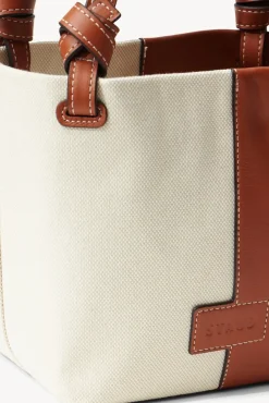 STAUD - IDA MINI CANVAS TOTE BAG CREAM TAN