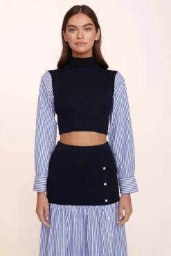 STAUD - LOUISA TOP NAVY/BLUE WHITE STRIPE NAVY BLUE WHITE STRIPE
