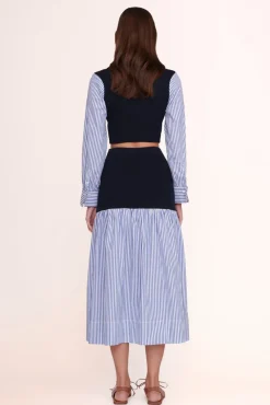 STAUD - LOUISA TOP NAVY/BLUE WHITE STRIPE NAVY BLUE WHITE STRIPE