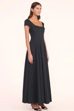 STAUD - MAXI SHORT SLEEVE WELLS DRESS BLACK