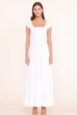 STAUD - MAXI SHORT SLEEVE WELLS DRESS WHITE