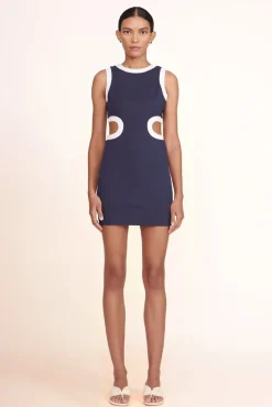STAUD - MINI DOLCE DRESS NAVY WHITE