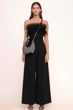 STAUD - MINI MOON CRYSTAL BAG BLACK RHINESTONES