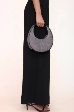 STAUD - MINI MOON CRYSTAL BAG BLACK RHINESTONES