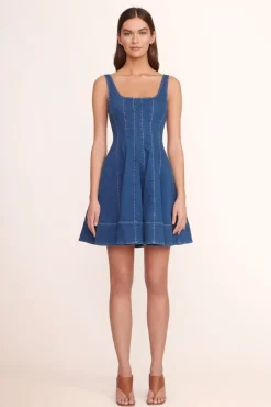 STAUD - MINI WELLS DRESS MEDIUM WASH
