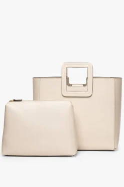 STAUD - SHIRLEY LEATHER TOTE BAG CREAM