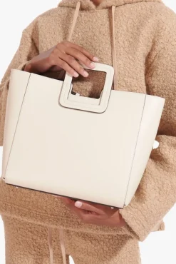 STAUD - SHIRLEY LEATHER TOTE BAG CREAM
