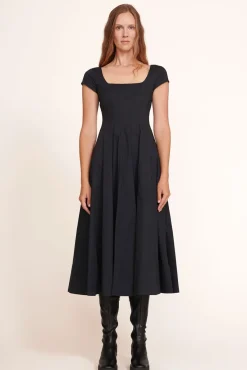 STAUD - SHORT SLEEVE WELLS DRESS BLACK