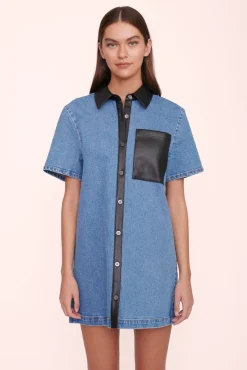 STAUD - WITCH DRESS MEDIUM WASH/BLACK MEDIUM WASH/BLACK